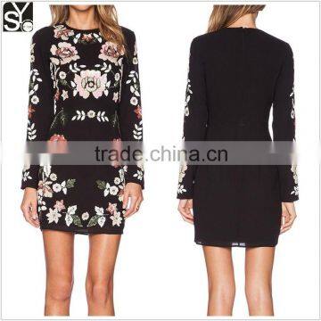 2015 long sleeve woman fashion chiffon latest dress designs SYA15098