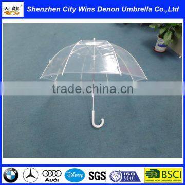 Wholesale cheap China suppliers produced fiberglass ribs 2015 promotional products deep transparent umbrella with white handle