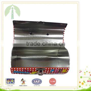 Cute toy tin box with pin hinge, lock and handle, toy case