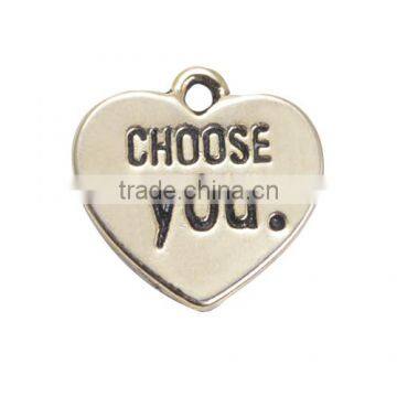 Beautiful Heart Charm for Necklace and Bracelace New Arrival Zinc Aolly Choose You Charm