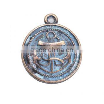 New Arrival Antique Green Anchor Design Zinc Alloy Round Charm