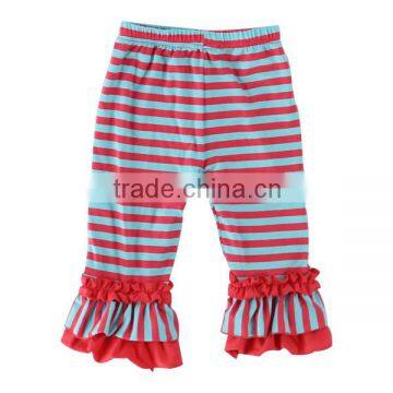 Kaiyo Kids Girl Triple Ruffle Pants Baby 100% Cotton OEM service Tight Leggings Pants Mixture stripe Sew Sassy Icing Legging