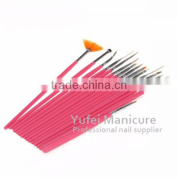 Hotselling pink handle 15pcs nail art paint brush kit