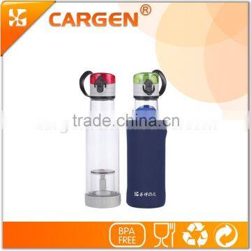 Top seller easy to carry flip lid transparent glass water bottle