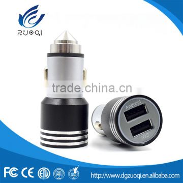 Stainless steel electric 12v car charger micro dual usb