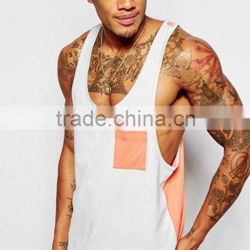 wholesale basketball vest fitness tank top mens low cut casual singlets with pockets