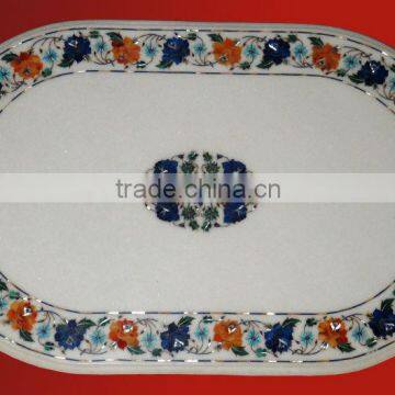 Inlay Marble Stone Oval Dining Table Top