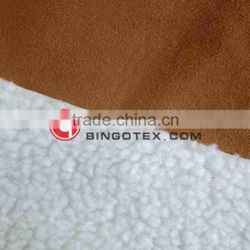 weft suede leather fabric bonded sherpa fleece fabric