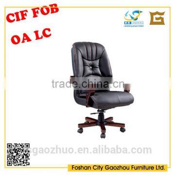 Swivel Lift Synthetic Executive chair with wooden armrest