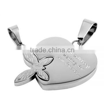 SRP4005 Top Selling Products 2015 Wait Forever Butterfly Heart Shape Couple Charm Pendant Stainless Steel Pendant