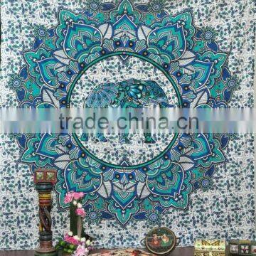 Indian Cotton elephant design Mandala Beach Throw Yoga Mat Round Tapestry Indian Decor Wall Throw