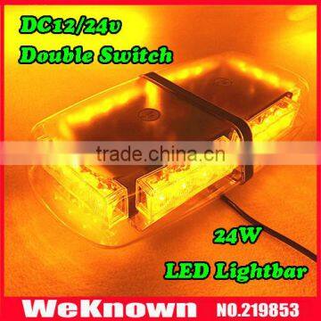 DC12V-24V led lightbar, 24 LED 24W Beacon light with Magnets ,Emergency Strobe Light bar 4 colors LED warning Light