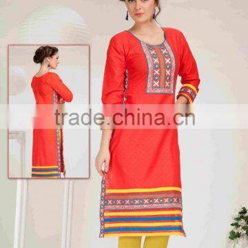 Embroidery Flower Design All Over With hi Neck Border Vogue Designer Kurtis photo-5