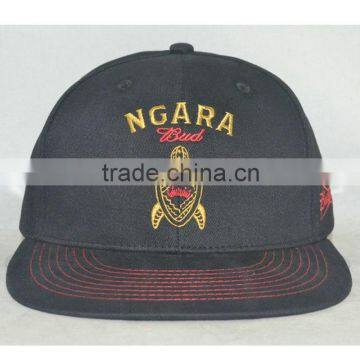 Professional custom 6 panel Flat brim hat black 100% cotton/front logo embroidery 58 cm size