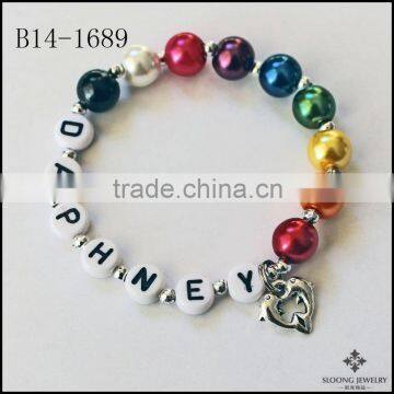 Express Love Dolphin Charm bracelet Rainbow Pearls Dolphins in heart shape for Valentine's Day Bracelet Jewelry Wholesale