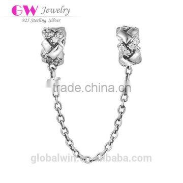 Wholesale Silver Charm Elegance Safety Chain With Crystal Stone Large Hole 925 Sterling Silver Safety Chain DIY Pendant Charm photo-4
