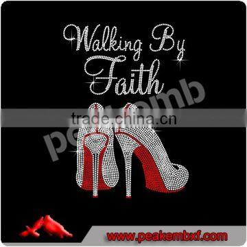 Rhinestone Transfers Walking By Faith high heel white house slippers