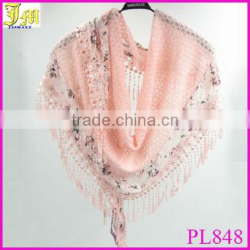 Women Lady Fashion Flower Scarfs Silk Copper Cash Lace Triangle Scarves All Match Shawls