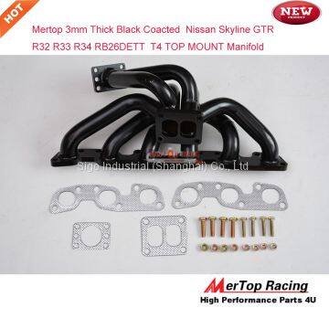 Mertop 3mm Thick Black Coated Niss** Skyline GTR R32 R33 R34 RB26DET RB26 T4 TWIN TOP MOUNT Turbo Exhaust Manifold photo-2