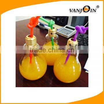 Hot Selling 400ml Juice Beverage PET Plastic Light Bulb Shape Bottles with Straw