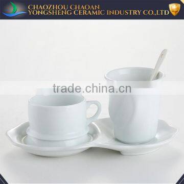 The two connected blank ceramic coffee cup plate set