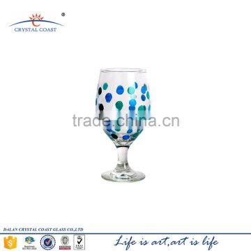 colored thick wine glass goblet with blue dots and trumpet-shaped base,decoration goblet