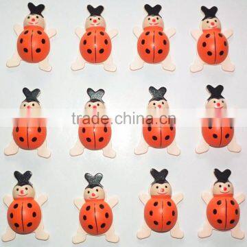 Hand painted flat Wood Ladybug Ladybird Stick On