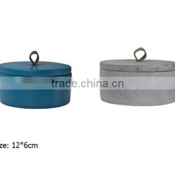 kitchen accessories concrete canister Round concrete salt container with leather handle