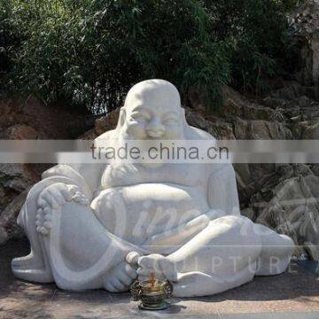Chinese Stone Antique Hand Made Carved Marble Laughing Buddha Garden Statues photo-3
