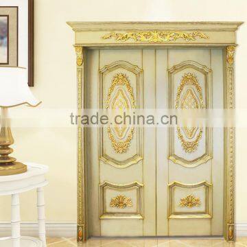 High End European Imperial Style Rome Framed Decorative Solid Wood Carving Double Door Painted in White and Gold BF12-05234c