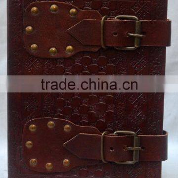 Handmade Vintage Embossed Leather Journal With Dual Belt