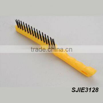 2014 the newest style 2 rows Oil-tmpered black plastic handle steel wire brush SJIE3128