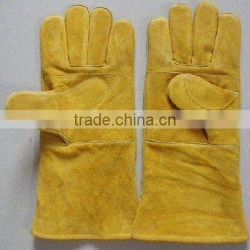 Yellow cow split welding glove