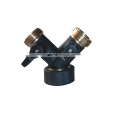 WD24008, metal 2 way connector y with shut-off valve