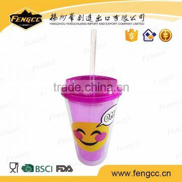 Factory supply drinking Personalized kids plastic cup with straw