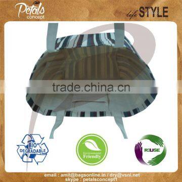 New Design Cotton Canvas Tote Bag With Open Hanging Pocket - Multicolor Allover Stripe Print - Hot Print Bags photo-3