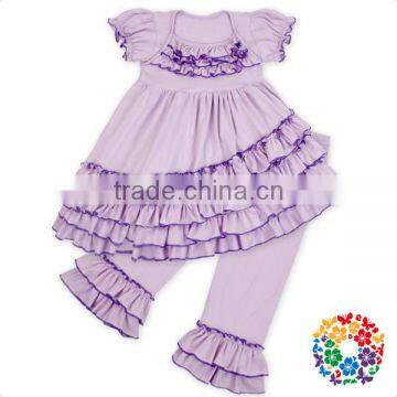 Solid Lavender Baby Girls Outfits With 4 Layers Ruffle On The Skirt short Sleeve Ruffle Pants Set Boutique Girl Clothes Sets