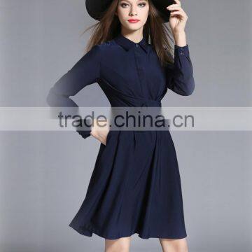 POLO Collar Middle Waisted Long Sleeve Formal Office Elegant Autumn Spring A-line Blouse Dress