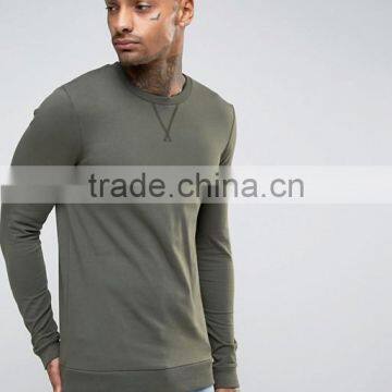 Custom Long Sleeve Crew Neck Without Hood Green Men's 96% Cotton 4% Elastane Casual Skinny Tight Fit Blank Sweatshirt