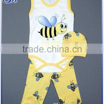 100% Cotton Printing Without Sleeve Baby Romper 3pcs Set