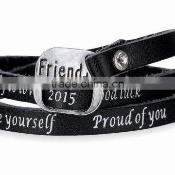 Wide Cuff Leather Bracelet Bangle With Letter Printing Custom Logo Print Leather Bracelet Cheap Promotion Leather Bracelet photo-4