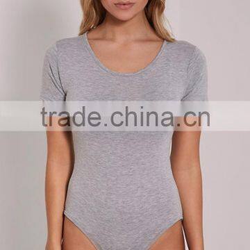 Women Body Shaper Basic Grey Round Neck Bodysuit Short Sleeve 95 Cotton 5 Spandex Jumpsuit photo-5