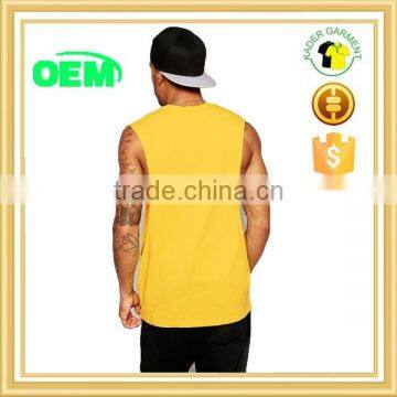 Men's Dropped Armhole Tank Top, Cotton Yellow Gym Tank Top photo-3