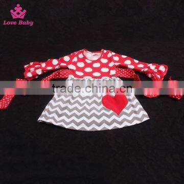 Wholesale Long Sleeve Girls Summer Dress Polka Dot Embroidered Red Heart Kids Boutique Party Dress