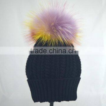 Myfur Rainbow Color Real Fur Pompom Woolen Knit Beanie Hat Wholesale photo-3