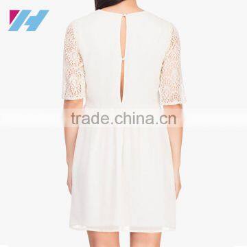 Latest Casual Wear Fashion For Women Smart Midi Lace Half Sleeve Dress A Line Chiffon Dress photo-3
