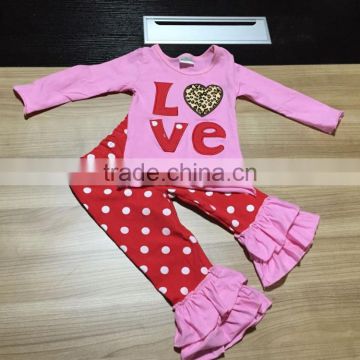 cute toddler V-days girls baby kids pink lace Valentine clothes heart top pant new design hot sell boutique red sets