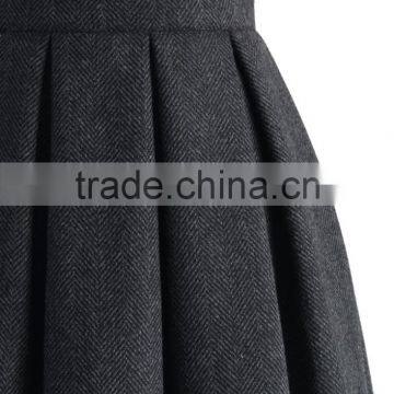 2016 Guangzhou Shandao Brand Name New Aututmn Fashion Women Ruffle Keen Length High Waist Dark Grey Cotton Formal Skirts Designs photo-3