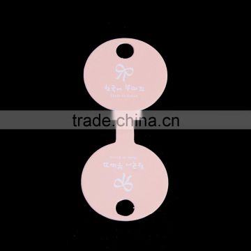 Paper Jewelry Display Card Round Light Pink Bowknot Pattern 7.2cm(2 7/8") x 3cm(1 1/8"), 1 Piece