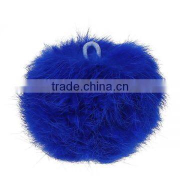 Angora Pom Pom Balls DIY Craft Decoration Deep Blue With Ring 80mm Dia.